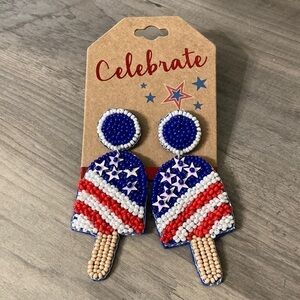 Celebrate AMERICAN FLAG MOTIF POPSICLE BEADED 4th of July DANGLE EARRINGS
